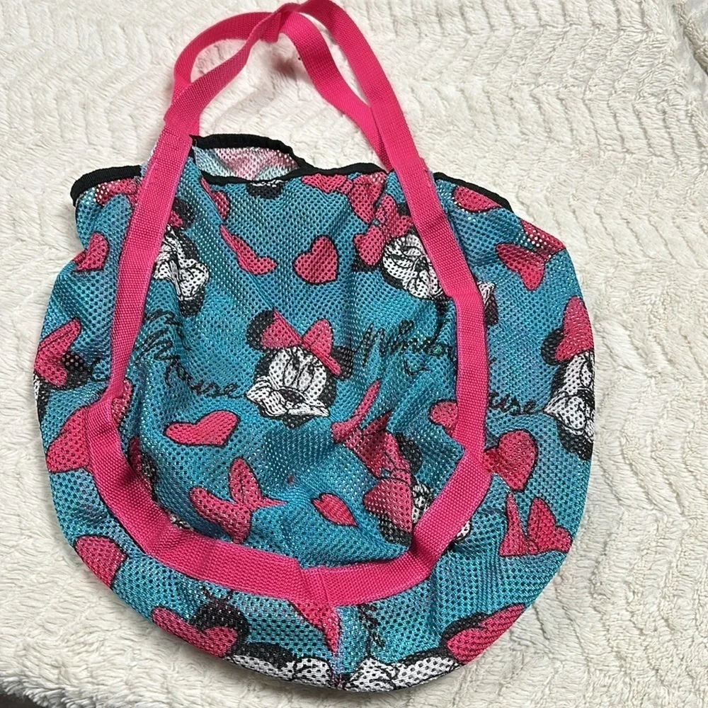 DISNEY MINNIE MOUSE Mesh Beach Pool Tote Blue & Pink Bag